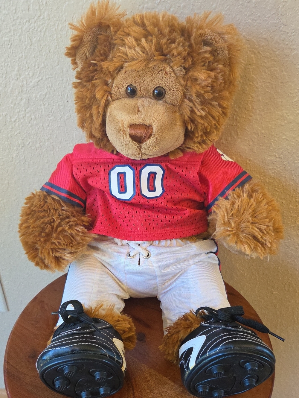 Build-A-Bear Football Bear Plush Red Jersey 00 White Pants & Cleats Set